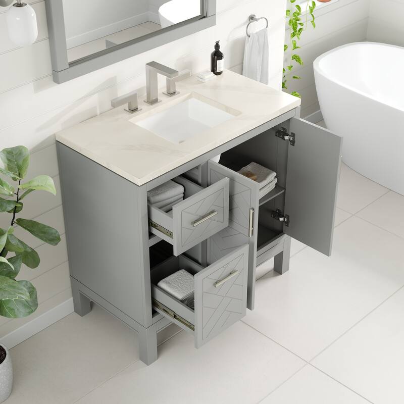 Eviva Cambridge Bath Vanity with Quartz Top and Porcelain Sink