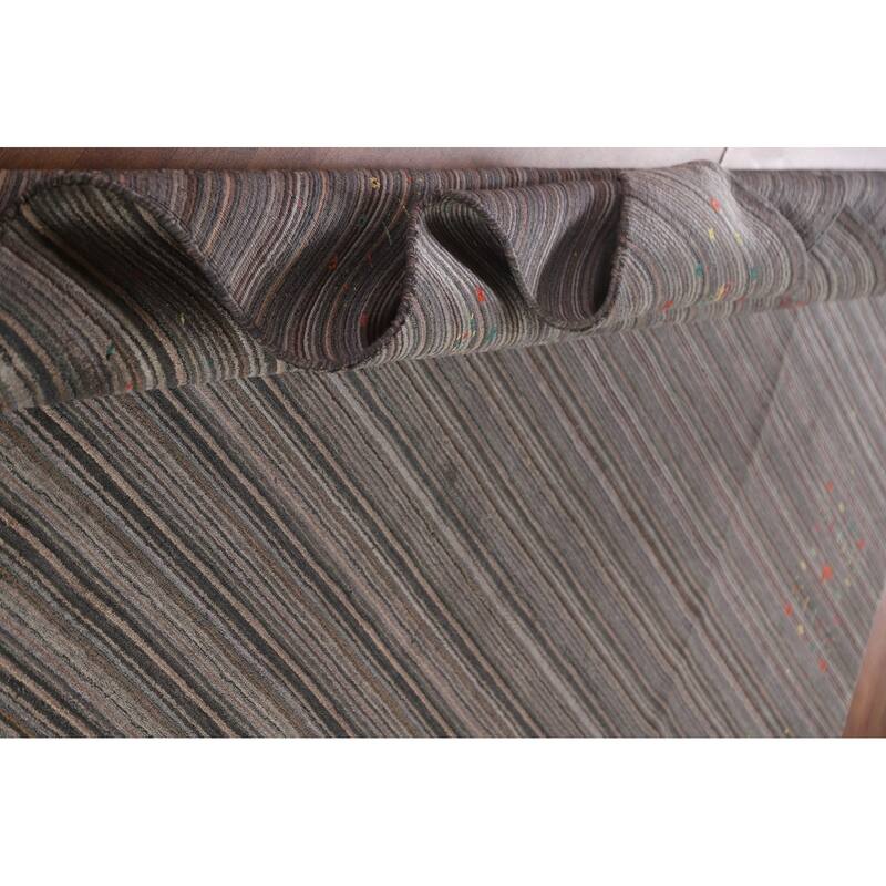 Striped Gabbeh Indian Area Rug Hand-Knotted Wool Carpet - 7'11"x 9'10"