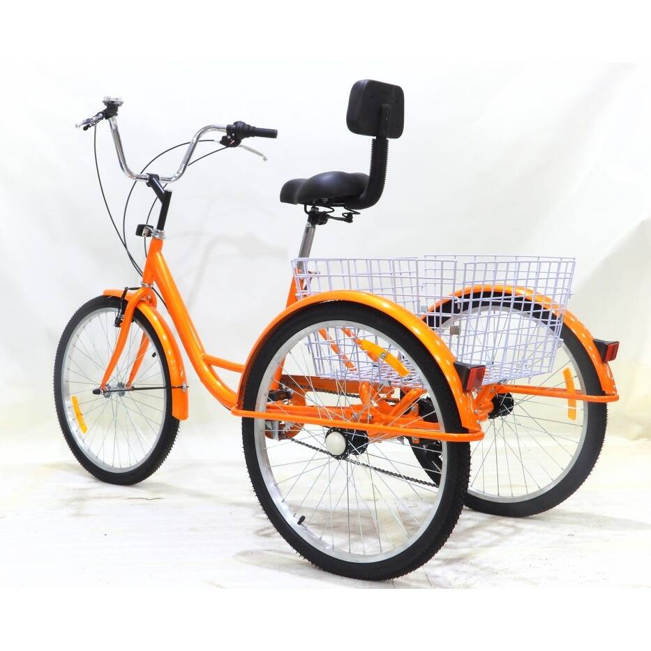 Adult Tricycles 24 In Front Wheel And Rear Wheel With Shopping Basket 7 Speed