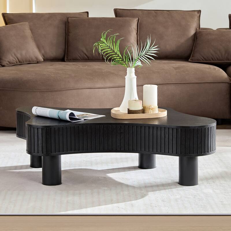 42.52 Inch Modern Wooden Handcraft Drum Coffee Table