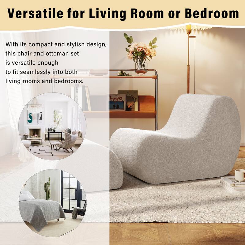 Elegant Accent Chair with Ottoman,Stylish Curved Design and Minimalist Lines for Ultimate Comfort, High-Resilience Foam