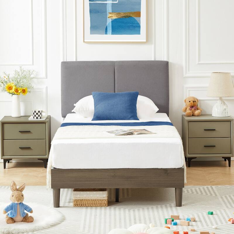 VECELO Upholstered Platform Bed Frame with Adjustable Headboard, Solid Wood Slats, No Box Spring Needed, Twin/Full/Queen Size