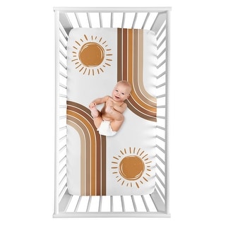 Rainbow Vintage Boho Sun Photo Op Fitted Crib Sheet Pumpkin Orange Brown White Bohemian Minimalist Gender Neutral Retro Arches