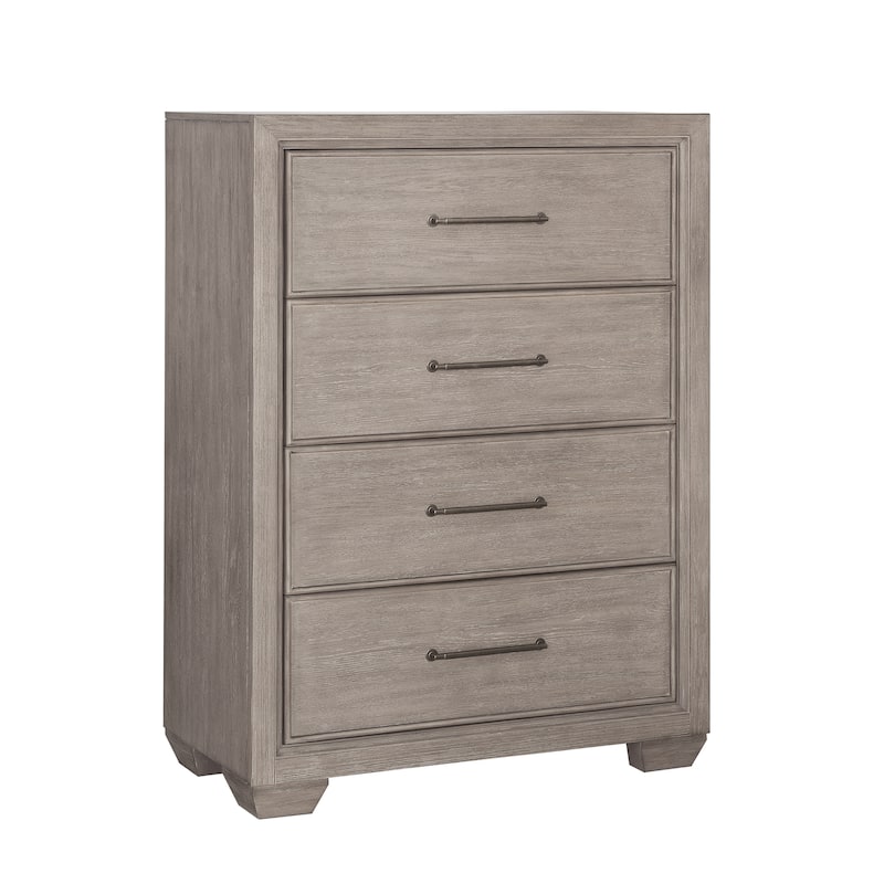 Roundhill Furniture Ennesley Gray Wood Bedroom Set with Upholstered Panel Bed, Dresser, Mirror, 2 Nightstand, and Chest