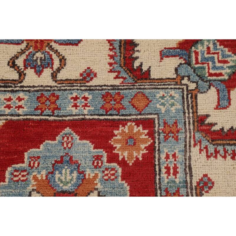 Geometric Red Kazak Oriental Area Rug Handmade Bedroom Wool Carpet - 5'0" x 6'9"