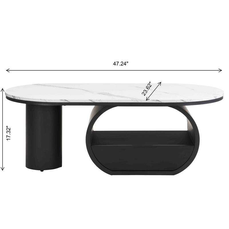 Modern Oval Coffee Table Luxury Coffee Table Center Table with Storage Drawer and Adjustable Legs, for Living Room