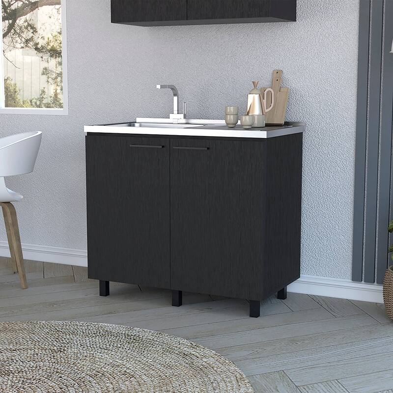 Napoles-2 39" Wide Double Door Utility Sink Stainless steel - N/A - Black