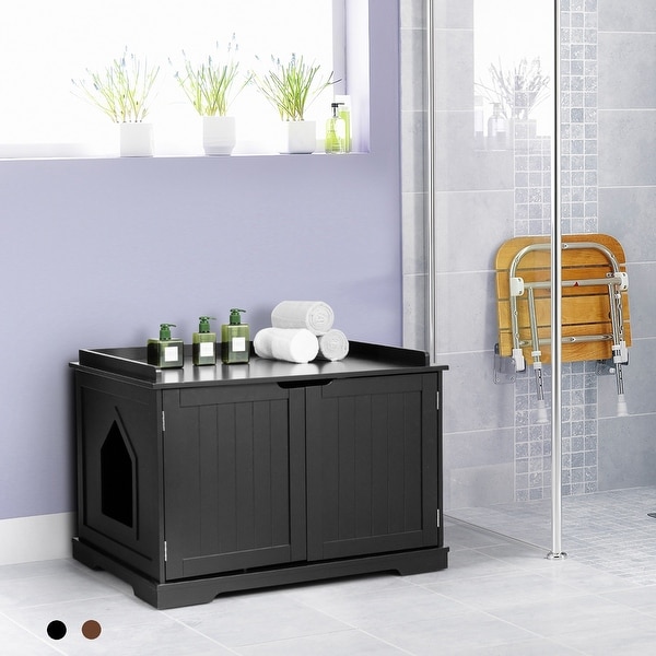 Costway Cat Litter Box Cabinet Furniture Cat Washroom Storage