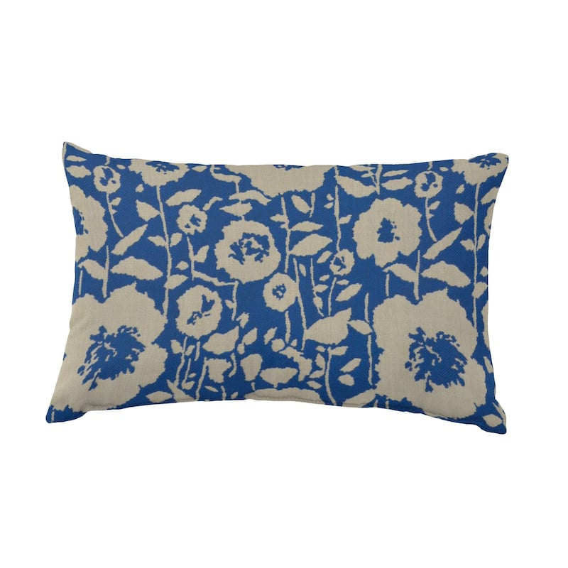 Casual Cushion Floral Sunbrella® Fabric 1-Piece Indoor/Outdoor Lumbar Pillow, Andy Cobalt - 19"W x 12"L