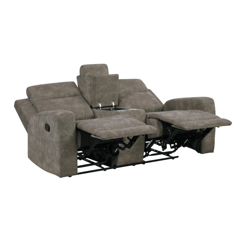 Diti Manual Reclining Loveseat w Console, Cupholders, Brown Microfiber