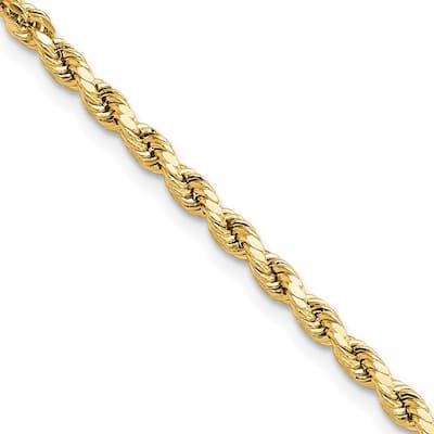 Curata 10k Yellow Gold 3mm Semi Solid Diamond Cut Rope Chain Necklace for Men (Lobster)