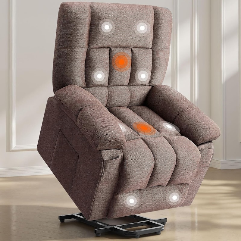Recliner Chair, Reclining Massage Chair with Heat, Home Theater Seating Electric Power Lift Chair for Living Room - Brown