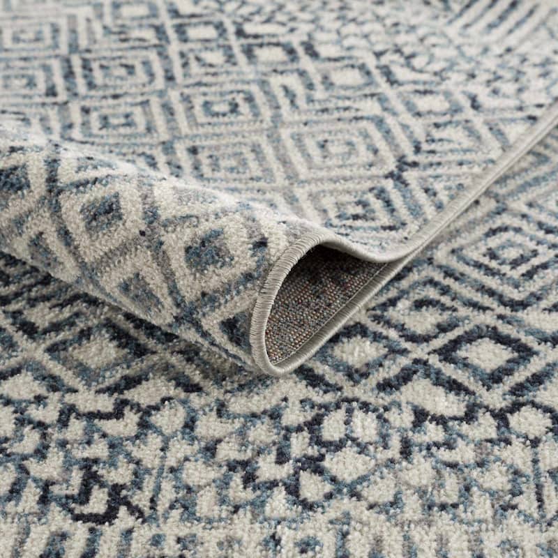 Hauteloom Askeaton Hallway, Kitchen Machine Washable Runner Rug - Teal, Blue, Gray - 2'7" x 7'3"