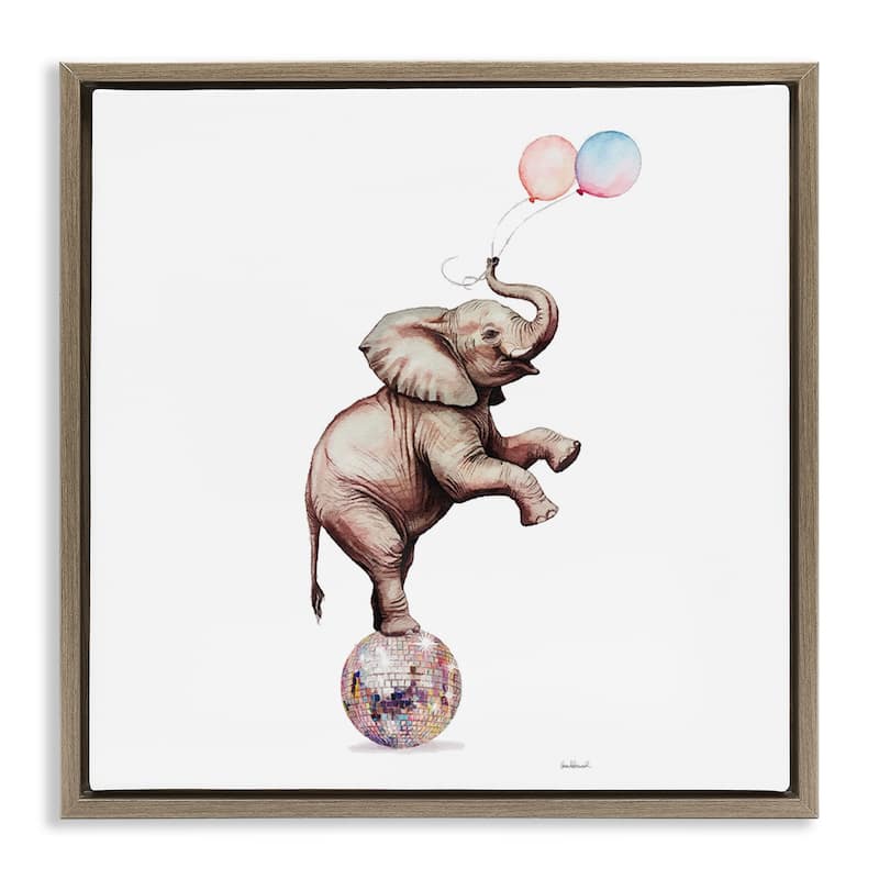 Stupell Elephant & Balloons Disco Framed Floater Canvas Wall Art Design By Amanda Greenwood - 25 x 25 - Brown