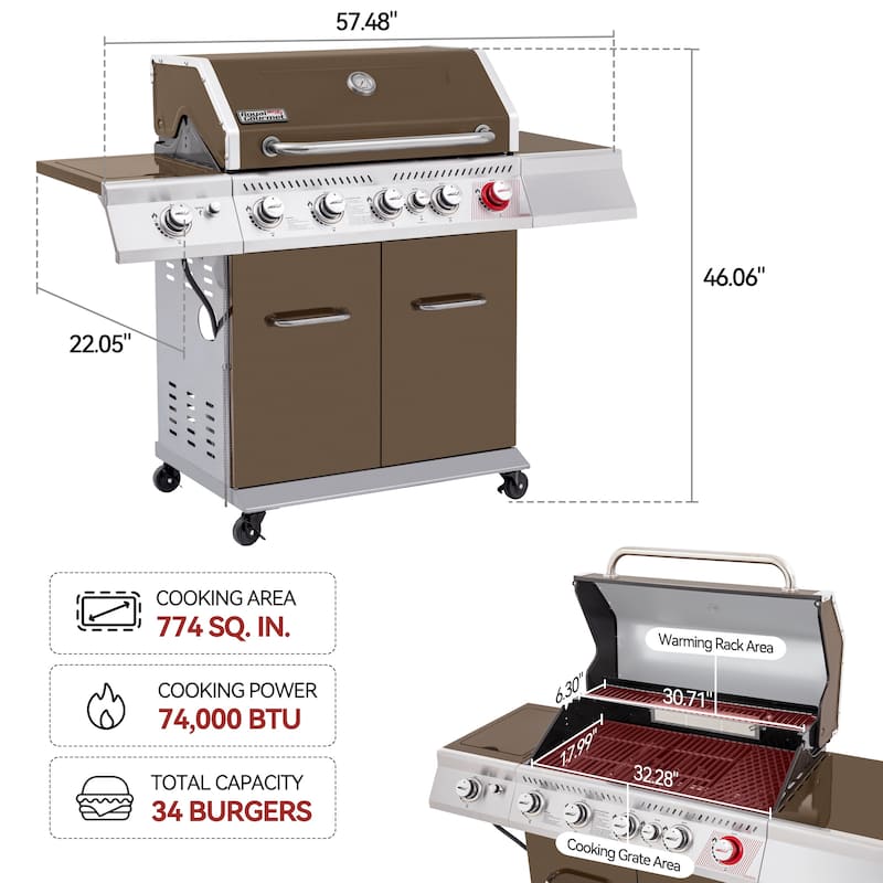 Royal Gourmet 5-Burner Cabinet Style Gas Grill with Side Burner