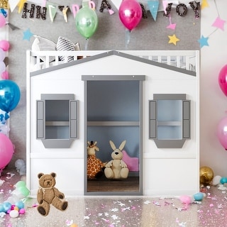 Modern Full Size House Loft Bed With Ladder and Solid Construction,No Box Spring Required