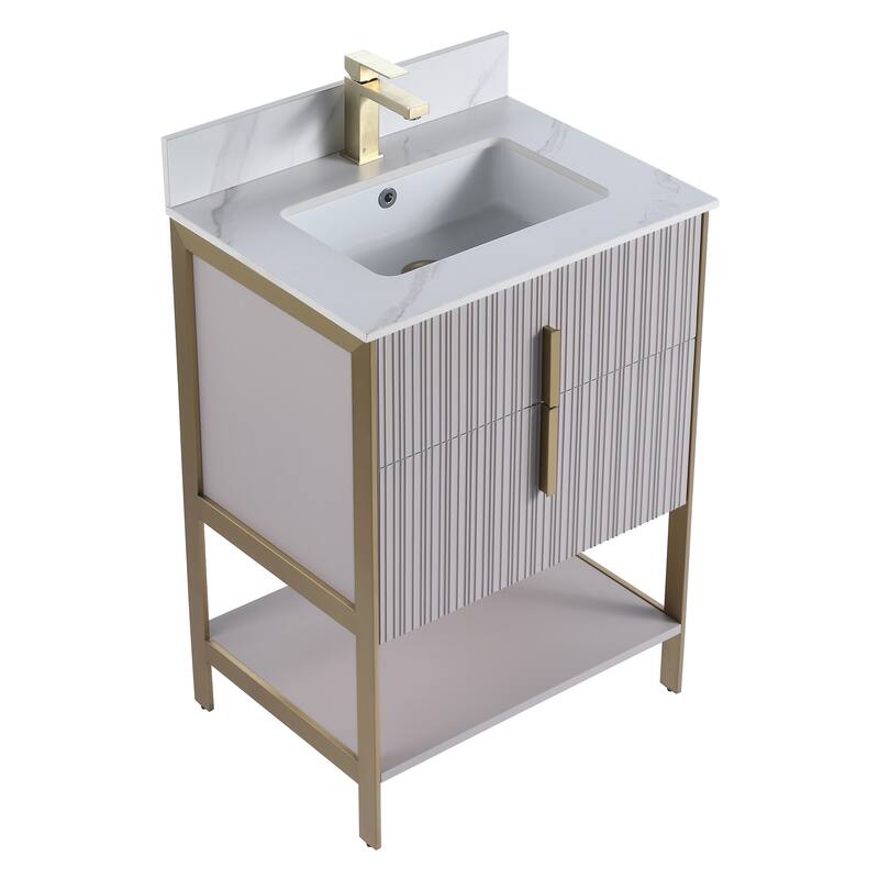 Fine Fixtures Serenity Modern Bathroom Vanity with White Carrara Stone Top