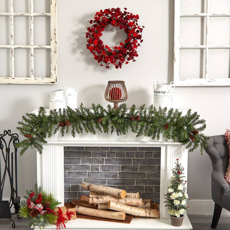 Plum Blossom Artificial Spring Floral Wreath, 24-Inch, Unlit