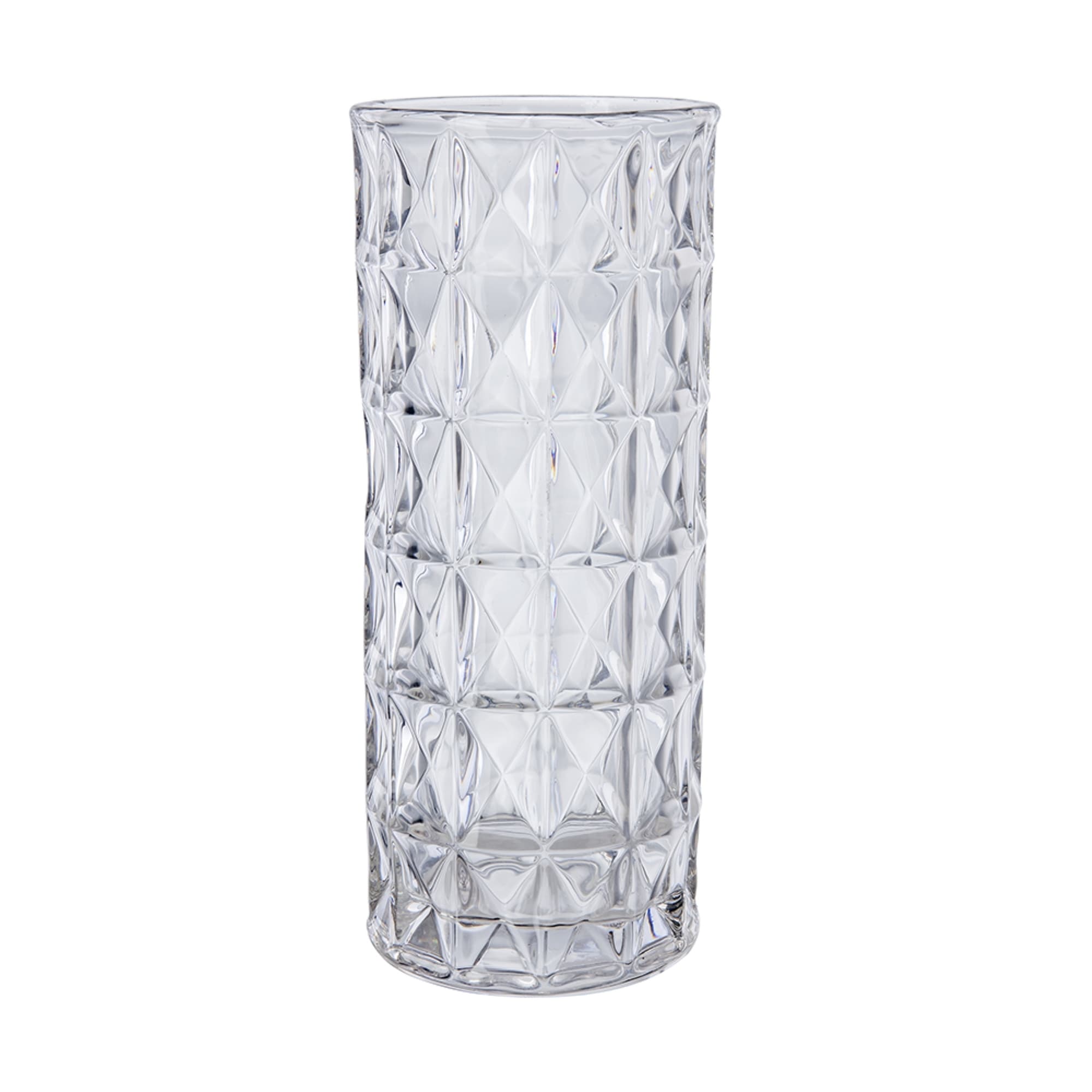 Cylindrical Diamond Pattern Glass Vase - 13.75
