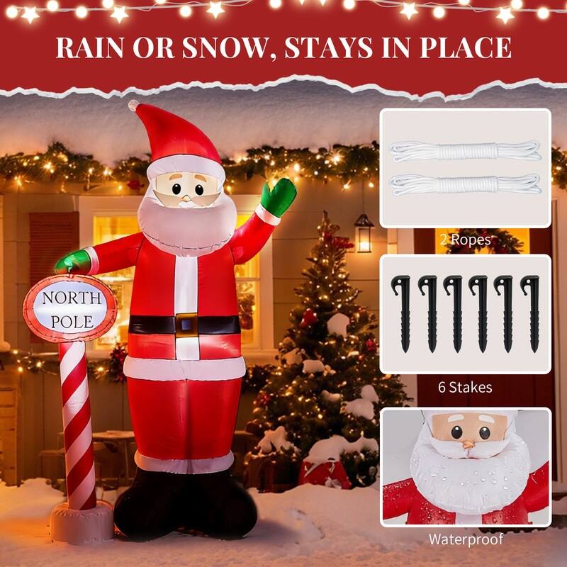 8.2FT Lighted Christmas Decoration Inflatable Santa with North Pole Road Sign