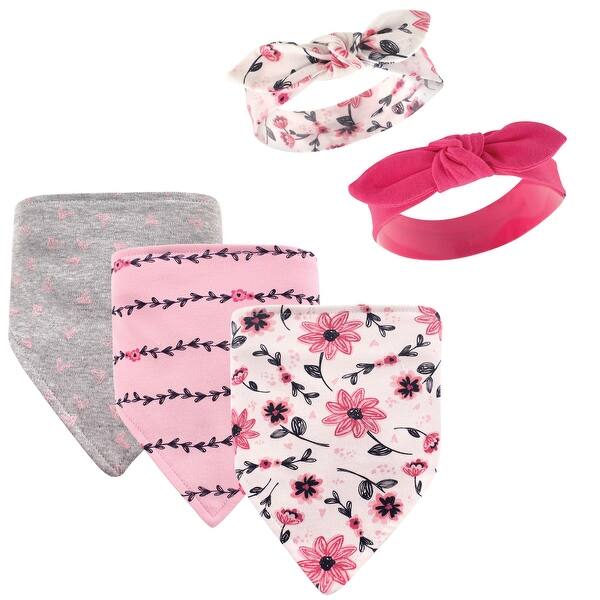 slide 1 of 1, Hudson Baby Infant Girl Cotton Bib and Headband Set 5pk, Botanical, One Size - Botanical - One Size One Size - Botanical