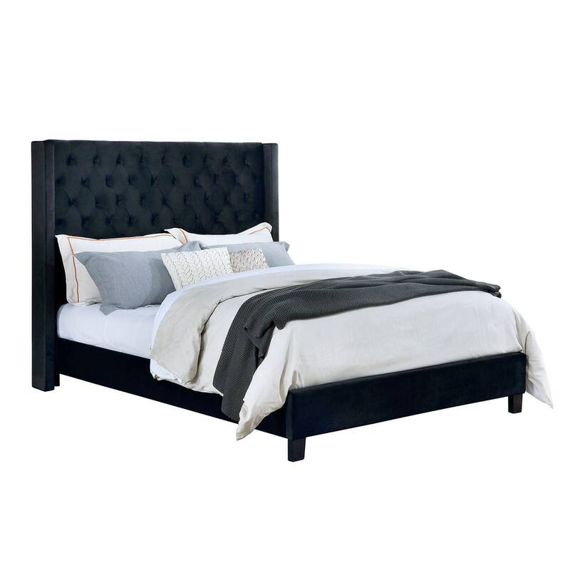 Transitional Black Finish Fully Upholstered Platform 1 PC Bed