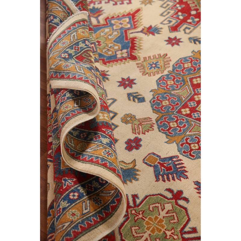 Geometric Kazak Rug Hand-Knotted Bedroom Wool Carpet - 8'11"x 11'8"
