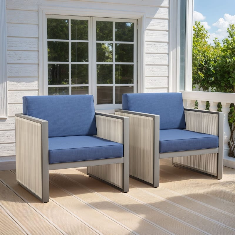 Pocassy 5 Inch Outdoor Patio Chairs Set of 2 - Blue Cushion - 2PCS Patio Chairs with Cushion