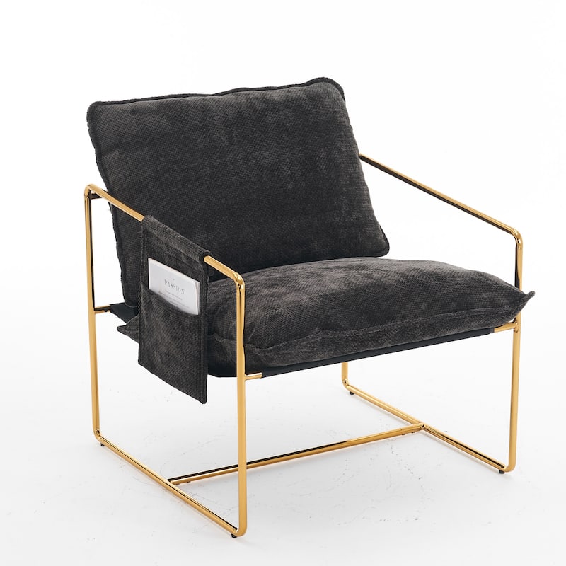 30.7" Arm Chair with Metal Frame and Gold Accents (Set of 2)
