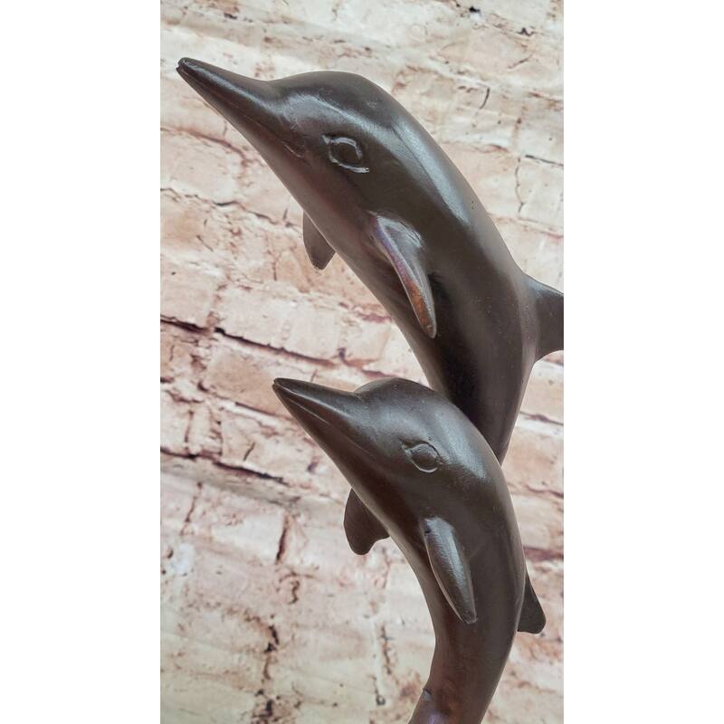 Signed Numbered Bronze Dolphin Sculpture – Dolphins Jumping Over Waves