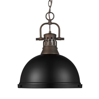 Yep by Golden Lighting Duncan 1-light 14in Chain Hung Pendant in Rubbed Bronze and Matte Black shade
