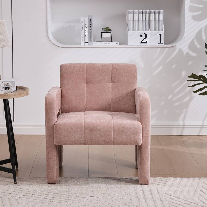 Chenille Upholstered Single Armchair, Ergonomic Lounge Reading Chair, High-density Foam Sofa Chair for Living Room, Bedroom