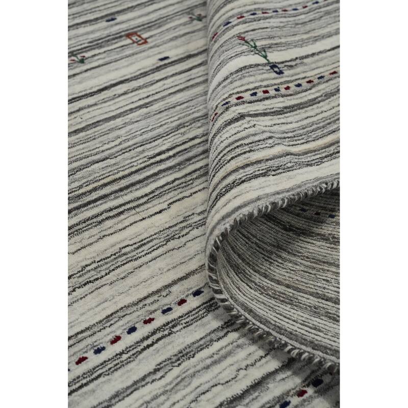 Hand Knotted Oriental 100% Wool Carpet Tribal Animal Pictorial Beige & Ivories Gabbeh Area Rug - 9' 10'' X 7' 11''