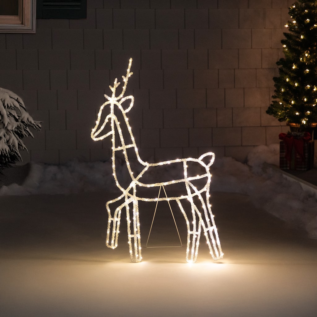LED Lighted Icy Reindeer Christmas Yard Decoration - 34.25" Silver Wire - Warm White
