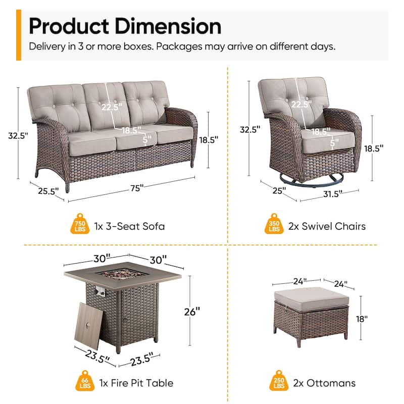 Pocassy Ooutdoor Fire Pit Table with Sofa Chair Ottoman Set