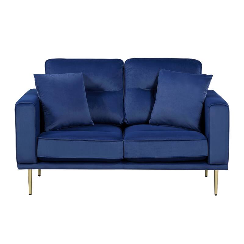 Voxo Loveseat with 2 Accent Pillows, Blue Velvet Padded Seat, 58 Inch