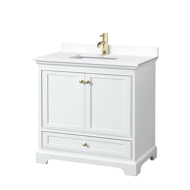 Wyndham Collection Deborah 36" Free Standing Single Basin Vanity Set - White / White Cultured Marble Top / Brushed Gold
