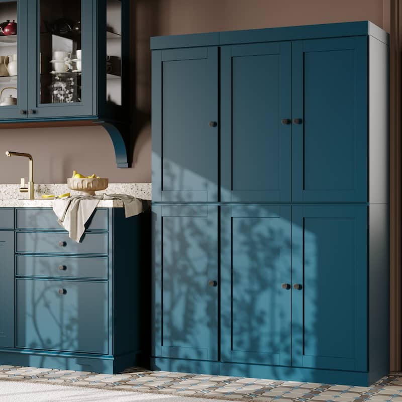 Palace Imports 100% Solid Wood 48.5" Pantry Cabinet with Shaker Doors and Adjustable Shelves - Teal Blue