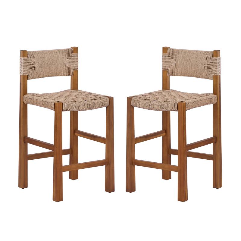 Christopher Knight Home - Modern Acacia Wood Outdoor Bar Stools with Teak Finish and Wicker Back Patio Chairs