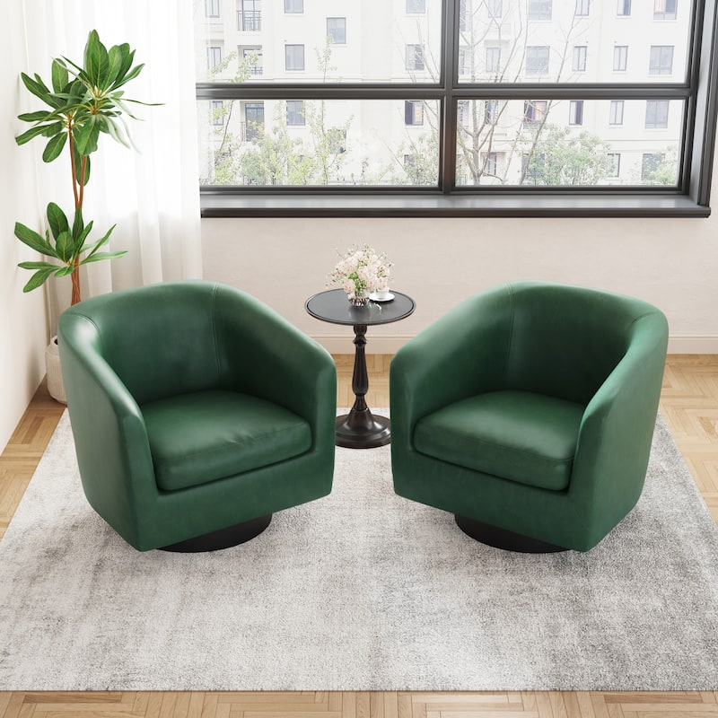 Faux Leather Wide Seat Swivel Barrel Chair