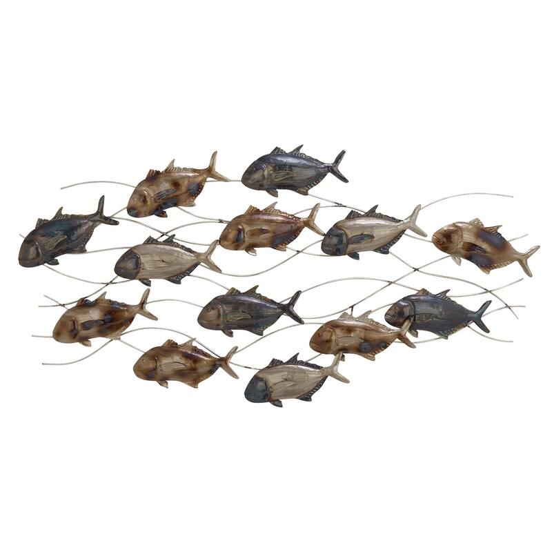 Blue Metal Indoor Outdoor Fish Home Wall Decor with Silver and Bronze Accents