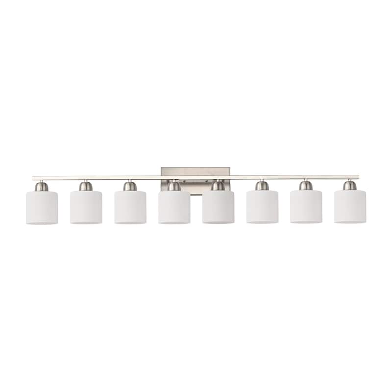 8-Light 52" Nickel Bathroom Vanity - Milky Glass - Wall Sconce for Bedroom, Living