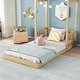 preview thumbnail 6 of 9, Natural Twin Size Pine Wood Roof-framed Headboard Floor Bed with Headboard Guardrails, without Slats