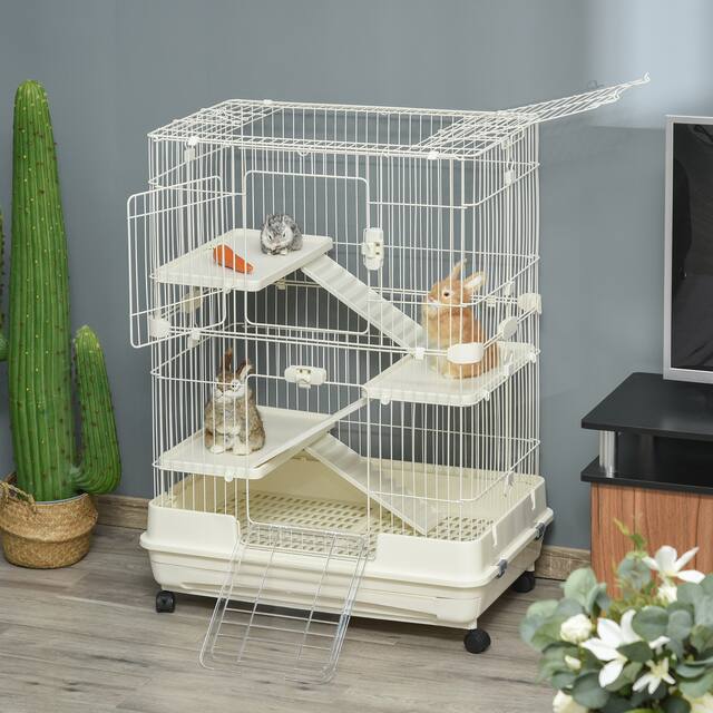 PawHut 32"L 4Level Small Animal Cage Rabbit Hutch with Universal