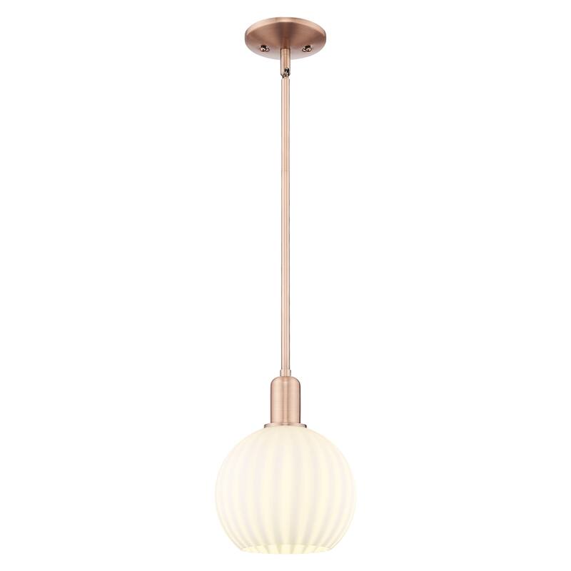 Innovations Lighting Endless Possibilities Arcadia - White Venetian - 1 Light 8" Stem Hung Mini Pendant - Antique Copper