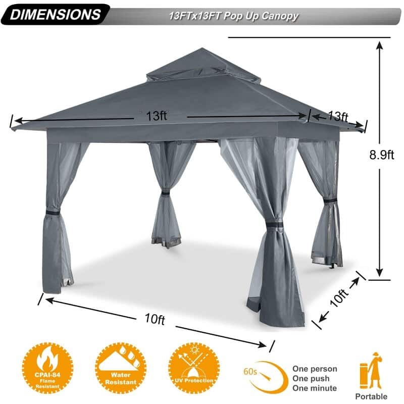 ABCCANOPY 13'x13' Pop Up Gazebo with Mosquito Netting - 13ftx13ft