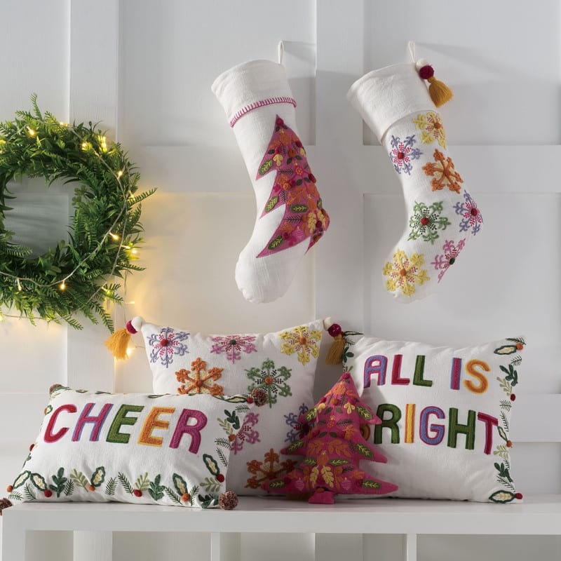 Merry Tree Embroidered Applique Holiday Stocking - N/A