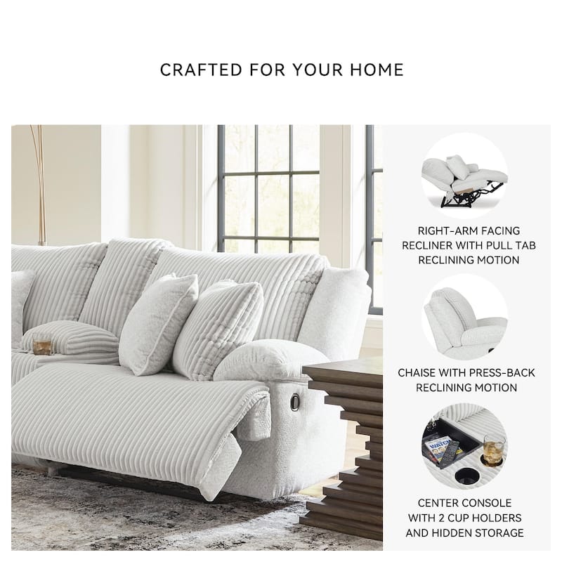 Signature Design by Ashley Top Tier 3-Piece Reclining Sectional with Chaise - 105"W x 74"D x 41"H