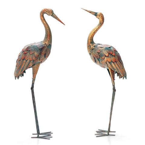 Costway 2-Piece Metal Crane/Flamingo Garden Statue Sculpture Set