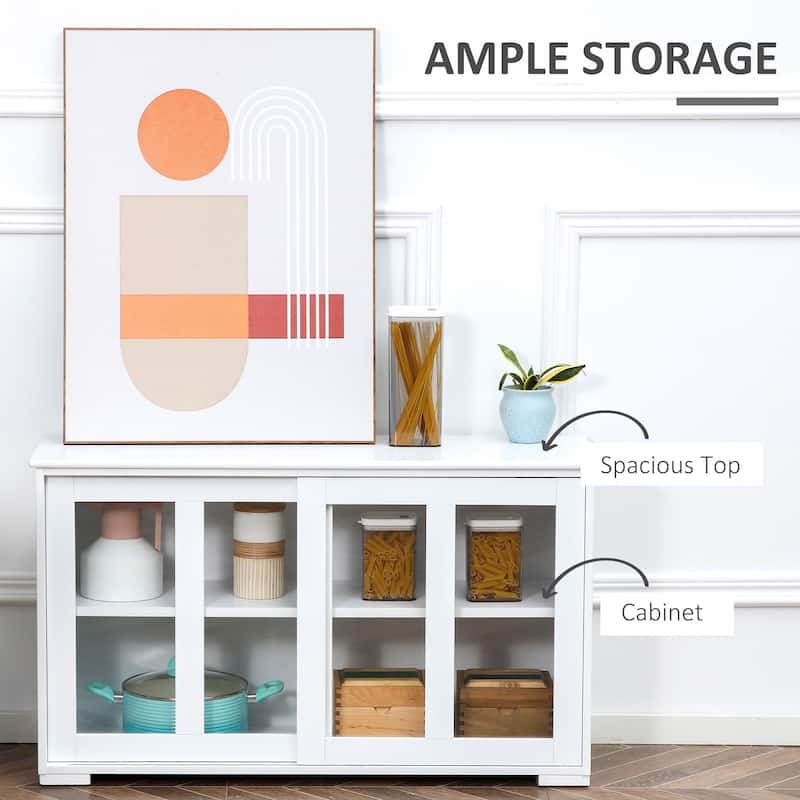 White Kitchen Sideboard Buffet with Sliding Glass Doors and Adjustable Shelf for Dining Room Storage - 42.25" x 13" x 24.5"